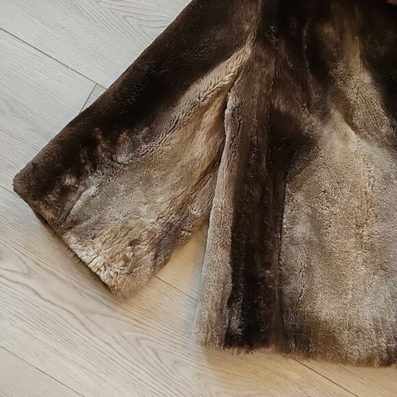Vintage Beaver Fur Swing Coat Cropped Sleeve Jacket Medium - Picture 3 of 12